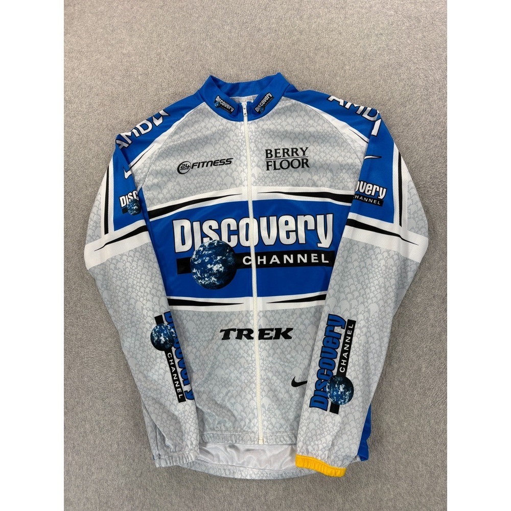 Discovery Channel Full Zip Long Sleeve Cycling Jersey (Men's Large) Blue